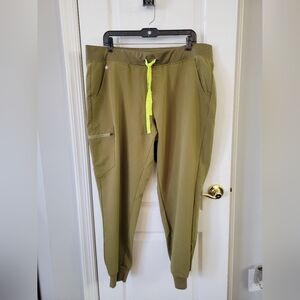 FIGS Women's Zamora High Waisted Jogger Scrub Pants Martini Olive Size XXL